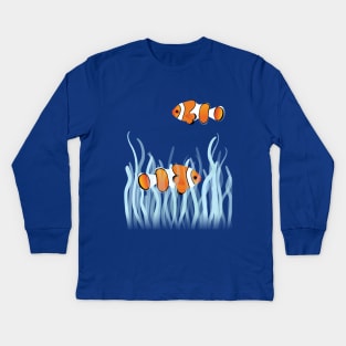 Two clown fishes swimming between sea anemones Kids Long Sleeve T-Shirt